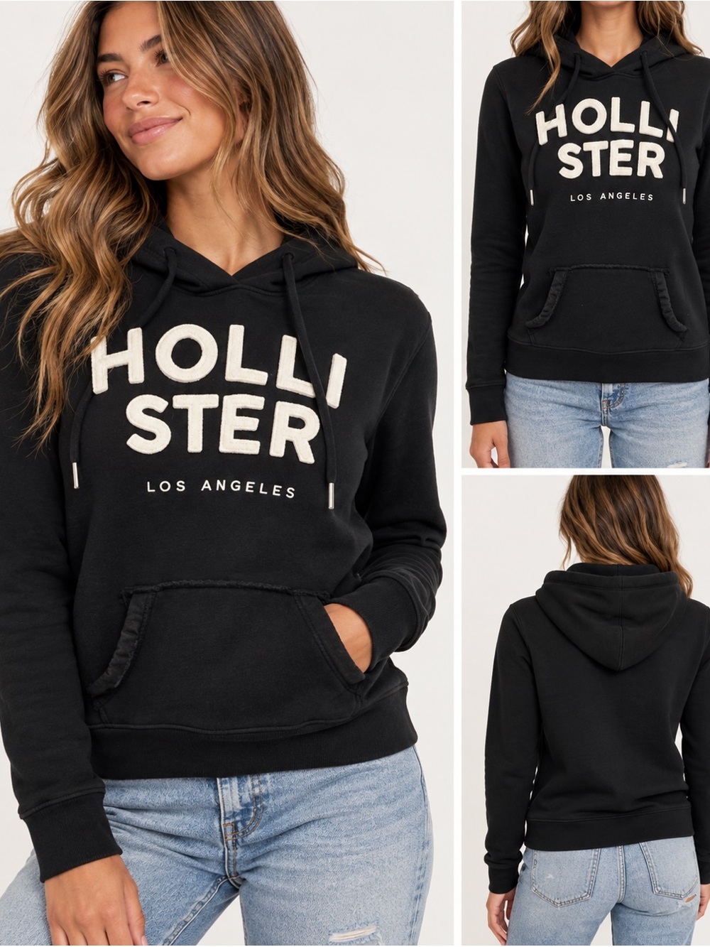Hollister Black Hoodie with Cream Logo - Women's Pullover